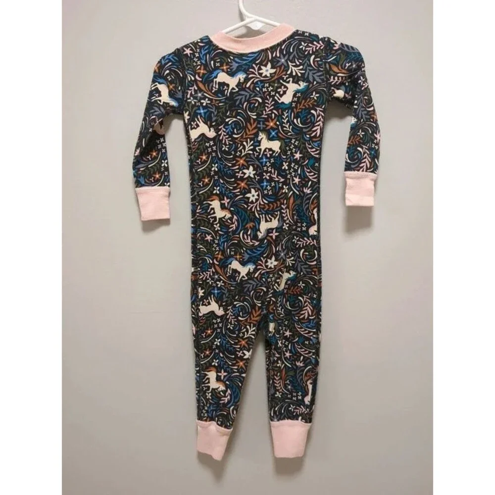 Hanna Andersson Black Floral Unicorn Organic Cotton Pajamas Sleeper 80 18/24 Mon